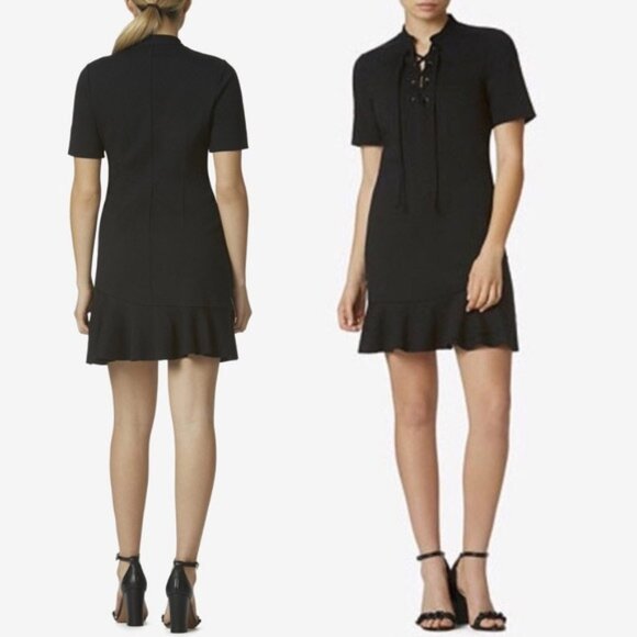 NEW Avec Les Filles Black Ponte Knit Lace-Up Dress M LBD Slimming Classic Modest - Picture 2 of 16